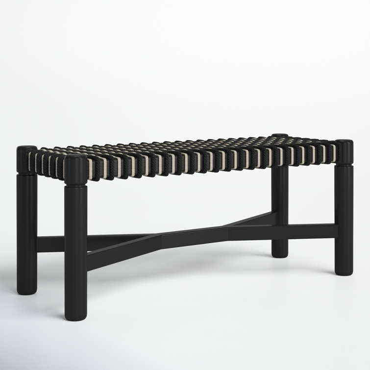 Black and Beige Handwoven Cord Seat Oak Bench