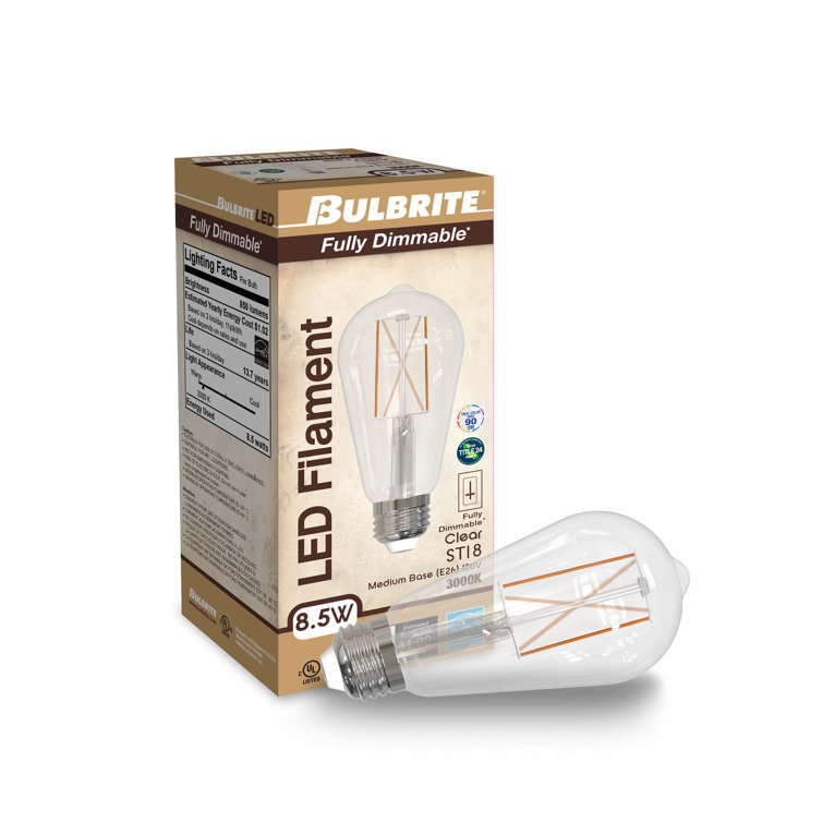 Warm White Dimmable LED Filament Bulb, 2 Pack