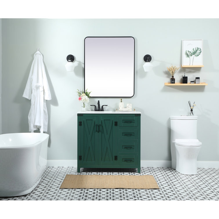 Green Freestanding 36'' Single Bathroom Vanity with Quartz Top