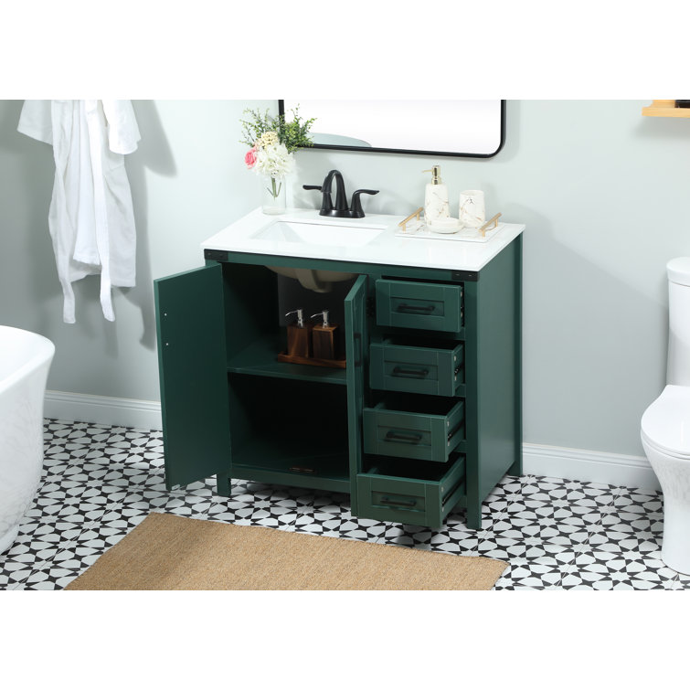Green Freestanding 36'' Single Bathroom Vanity with Quartz Top