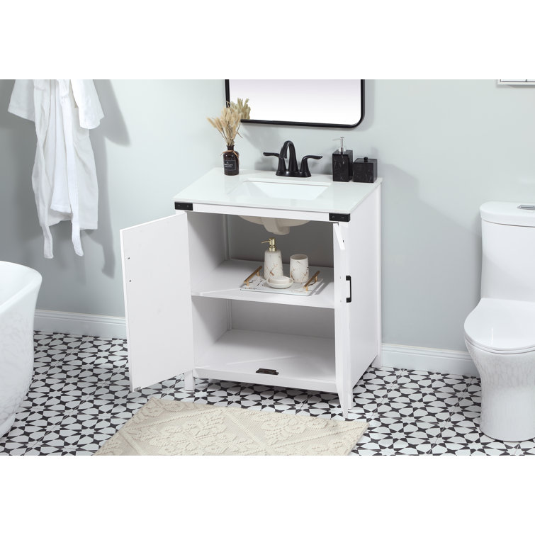 White Oak 30'' Freestanding Single Bathroom Vanity with Barn Doors