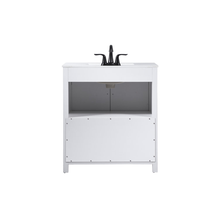 White Oak 30'' Freestanding Single Bathroom Vanity with Barn Doors