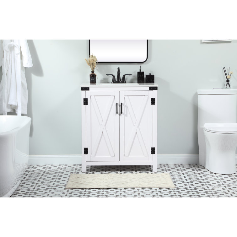 White Oak 30'' Freestanding Single Bathroom Vanity with Barn Doors