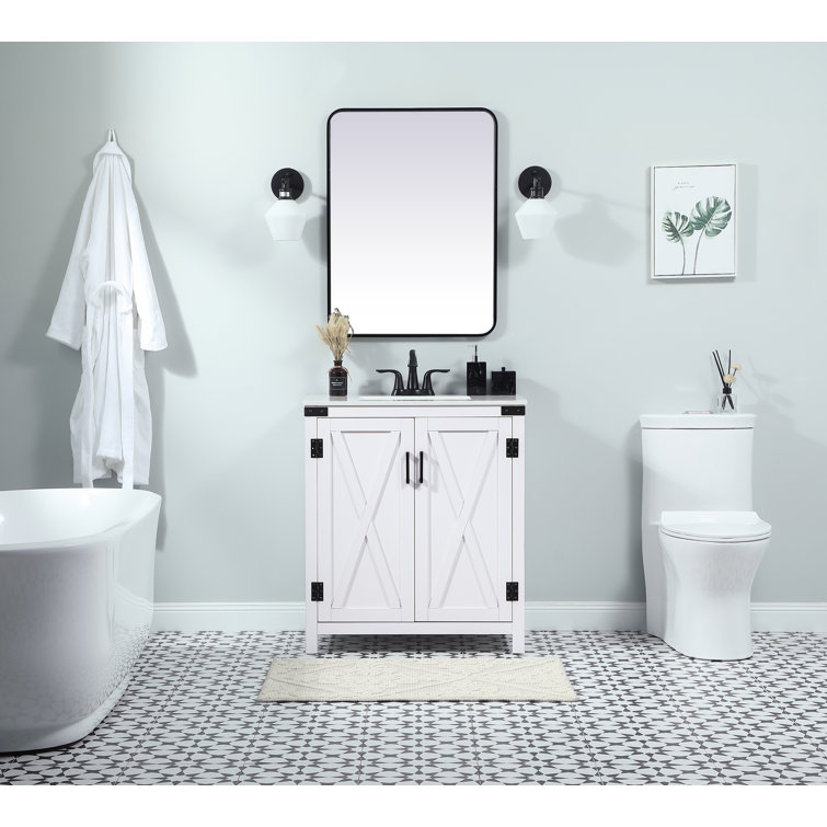 White Oak 30'' Freestanding Single Bathroom Vanity with Barn Doors