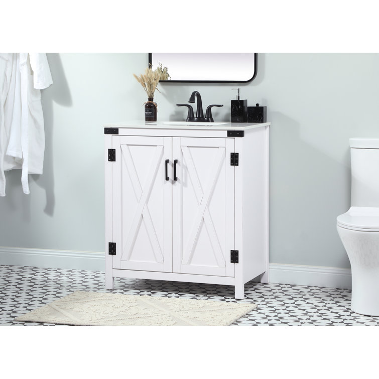 White Oak 30'' Freestanding Single Bathroom Vanity with Barn Doors