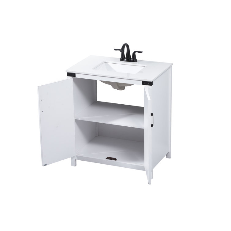 White Oak 30'' Freestanding Single Bathroom Vanity with Barn Doors