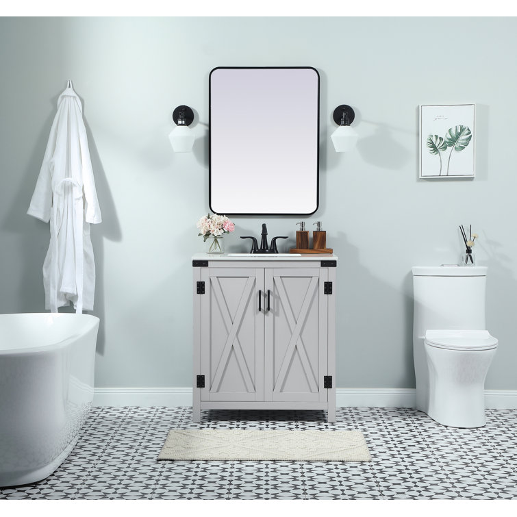 Gray Oak Freestanding Single Bathroom Vanity with Ceramic Sink