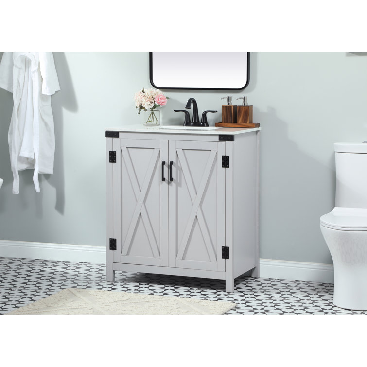 Gray Oak Freestanding Single Bathroom Vanity with Ceramic Sink