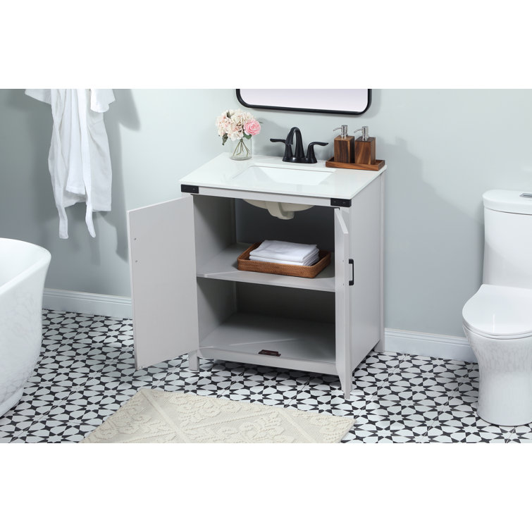 Gray Oak Freestanding Single Bathroom Vanity with Ceramic Sink