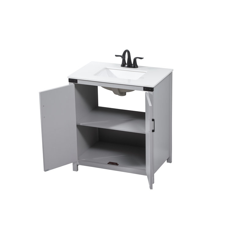 Gray Oak Freestanding Single Bathroom Vanity with Ceramic Sink