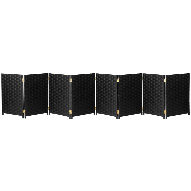 2 Ft Black Woven Fiber 8 Panel Folding Screen