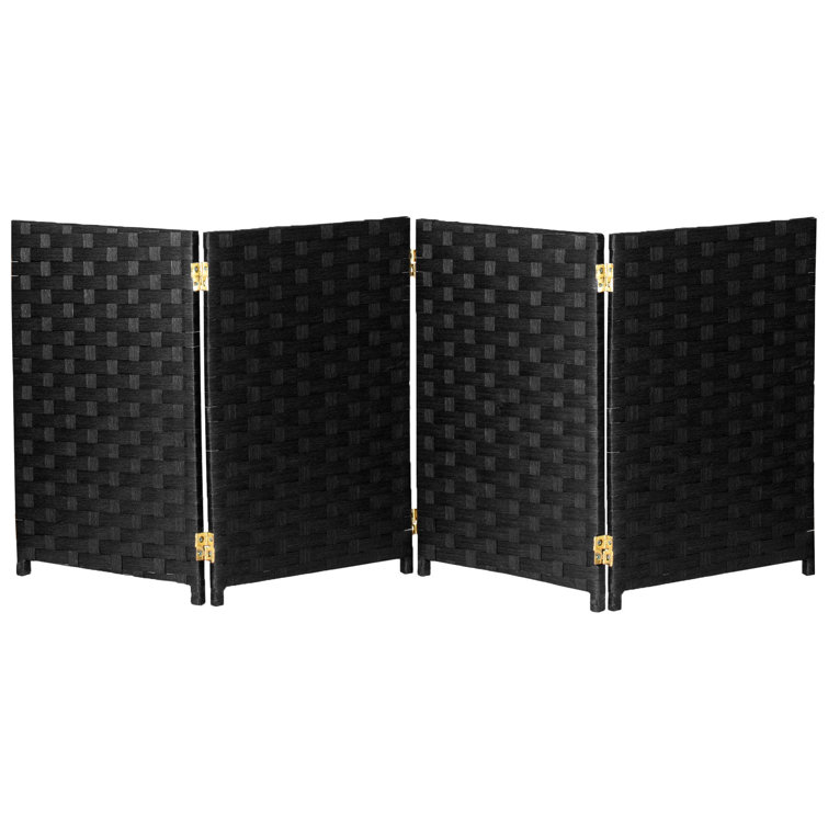 2 ft. Black Woven Fiber Folding Screen with 4 Panels