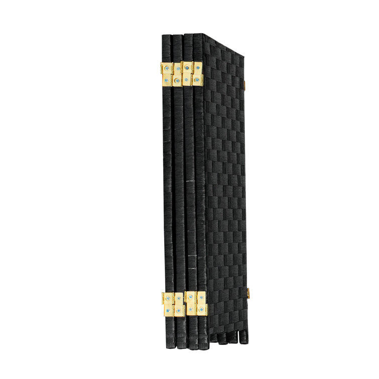 2 ft. Black Woven Fiber Folding Screen with 4 Panels