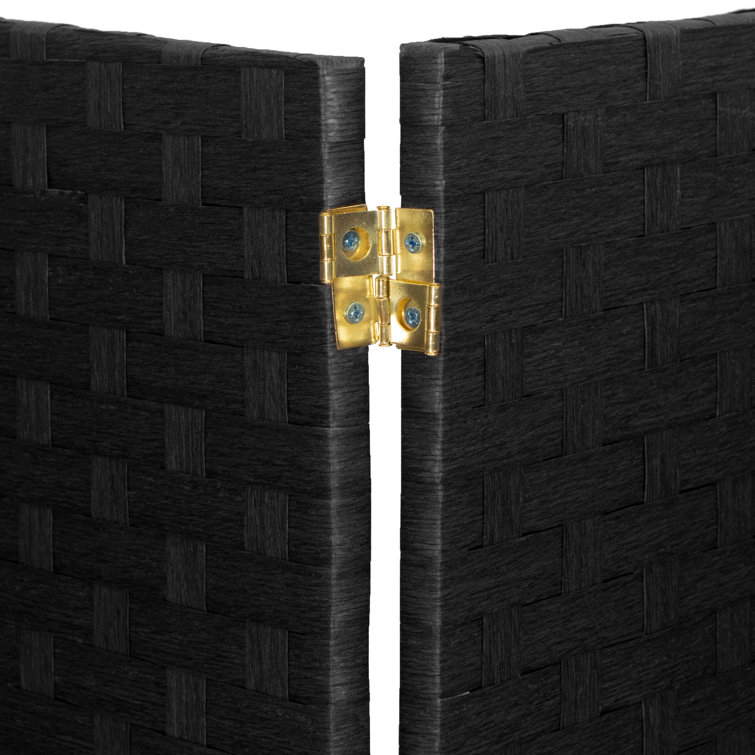 2 ft. Black Woven Fiber Folding Screen with 4 Panels