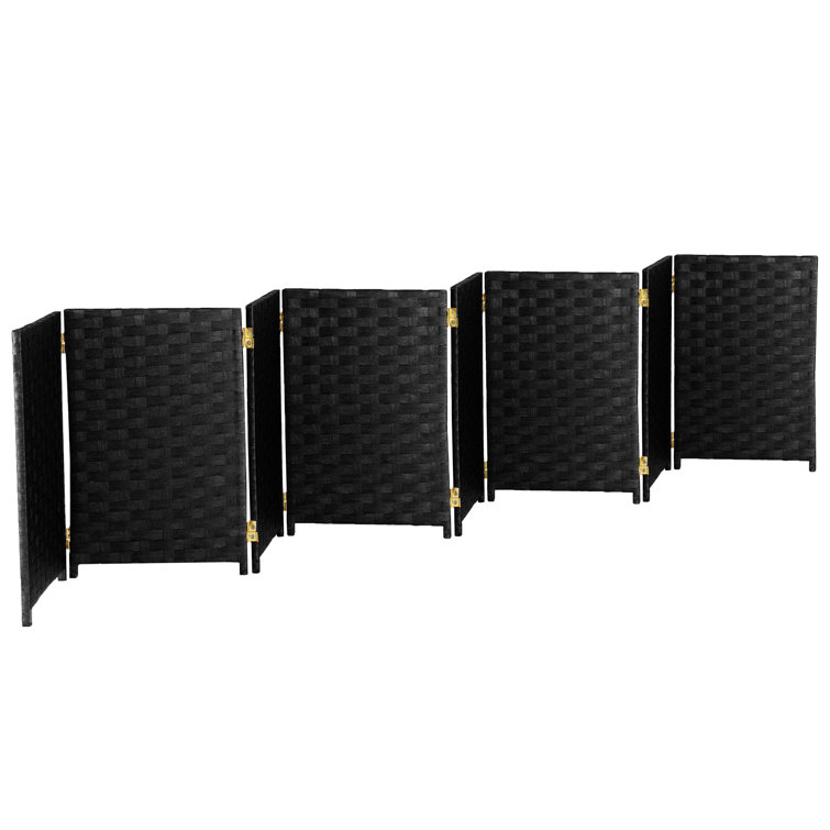2 Ft Black Woven Fiber 8 Panel Folding Screen