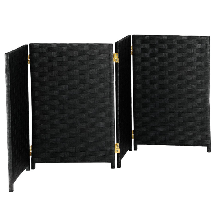 2 ft. Black Woven Fiber Folding Screen with 4 Panels