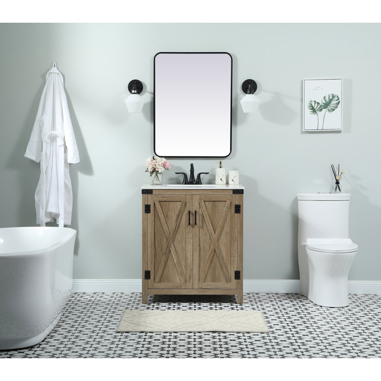 Natural Oak Freestanding Single Vanity with White Quartz Top