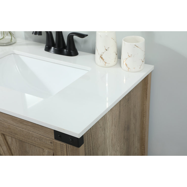 Natural Oak Freestanding Single Vanity with White Quartz Top