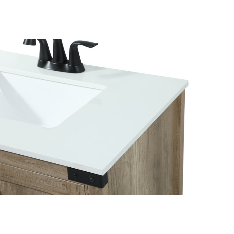 Natural Oak Freestanding Single Vanity with White Quartz Top