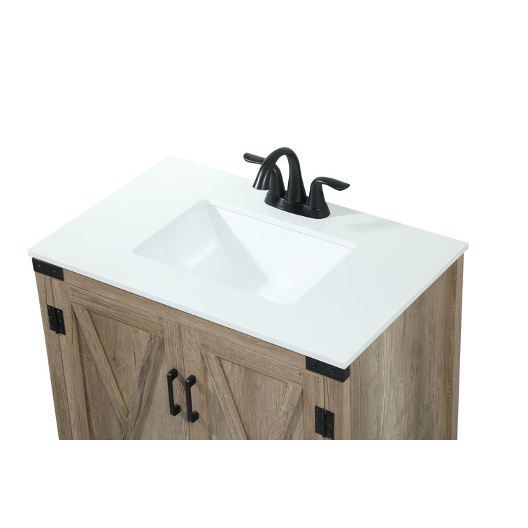 Natural Oak Freestanding Single Vanity with White Quartz Top