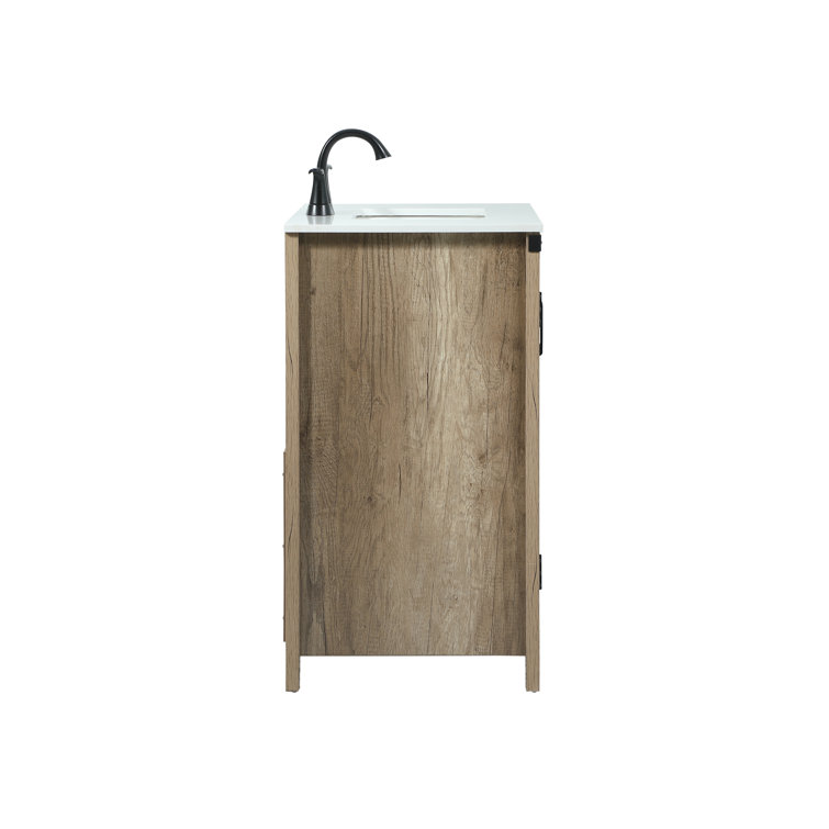 Natural Oak Freestanding Single Vanity with White Quartz Top