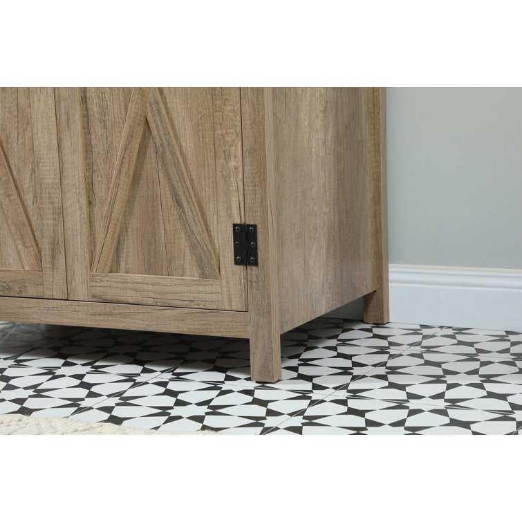 Natural Oak Freestanding Single Vanity with White Quartz Top