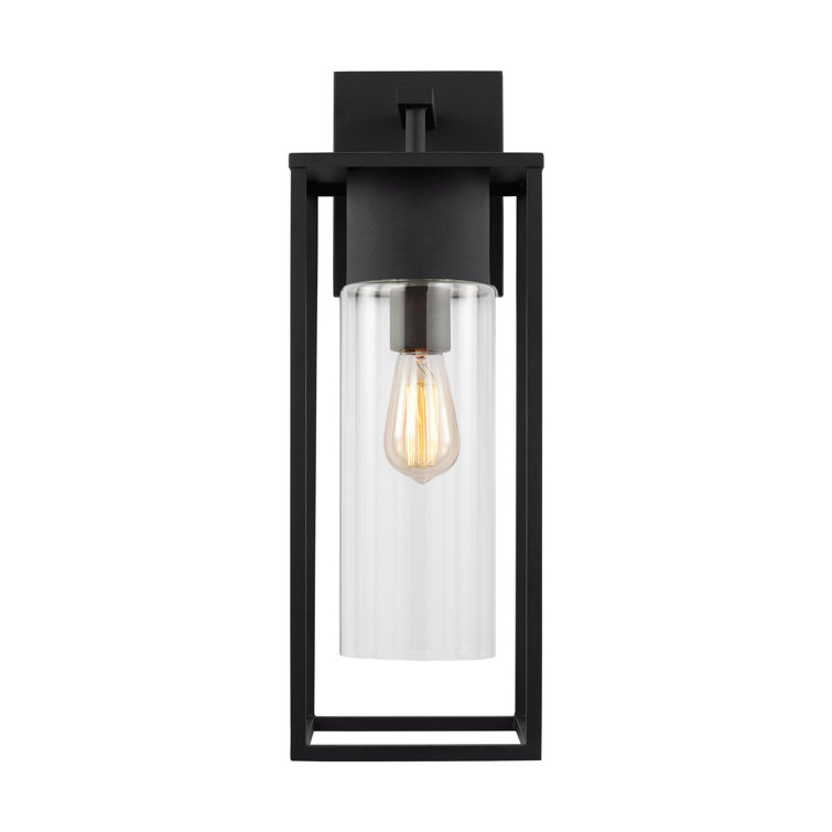 Black Clear Glass Outdoor Wall Lantern with Dimmable Light
