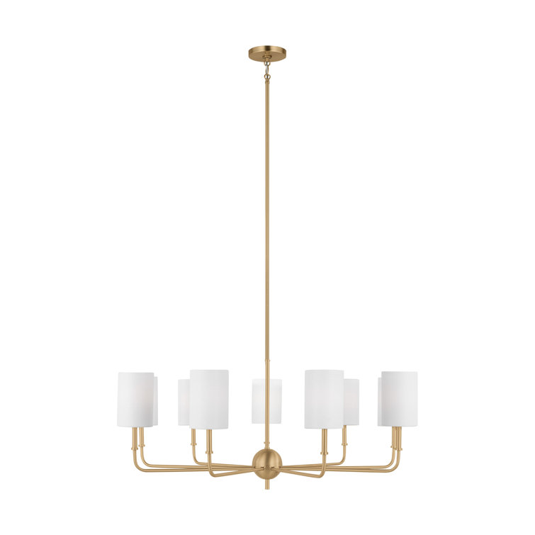 Satin Brass 36" Nine-Light Chandelier with White Linen Shades