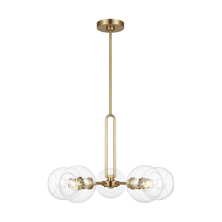 Codyn Satin Brass Sputnik 5-Light Chandelier with Clear Glass Shades