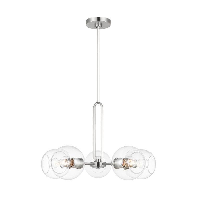 Brushed Nickel 5-Light Glass Shade Sputnik Chandelier