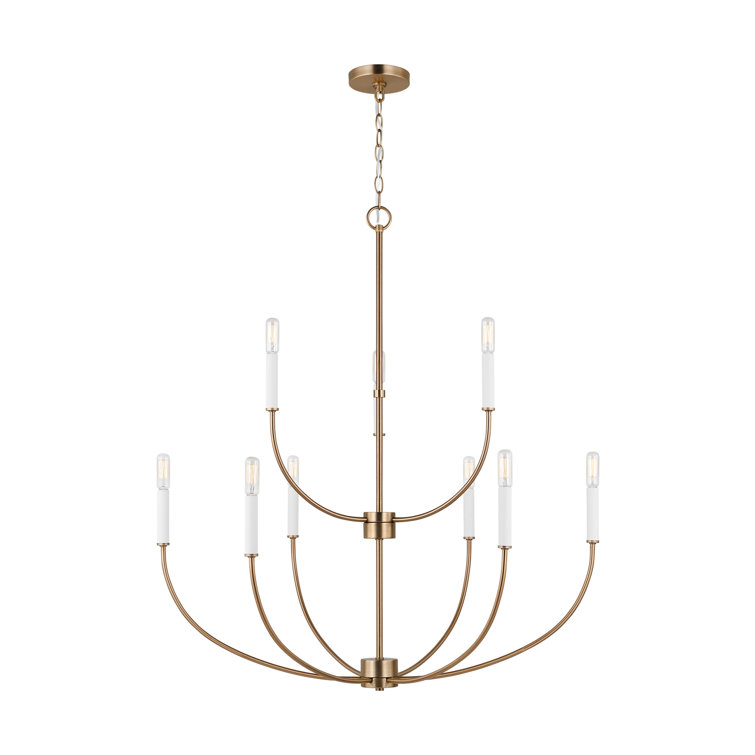 Elegant Satin Brass 9-Light Incandescent Chandelier with Clear Accents