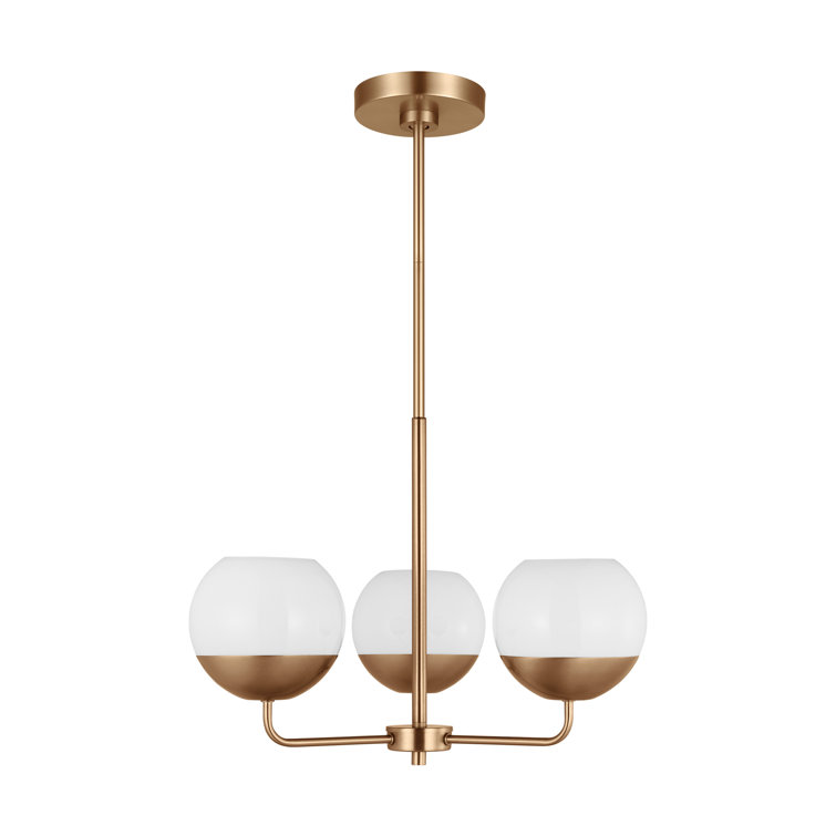 Alvin Satin Brass and Milk Glass 3-Light Chandelier