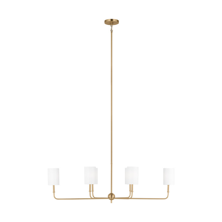 Satin Brass 44" Linear Chandelier with White Linen Shades