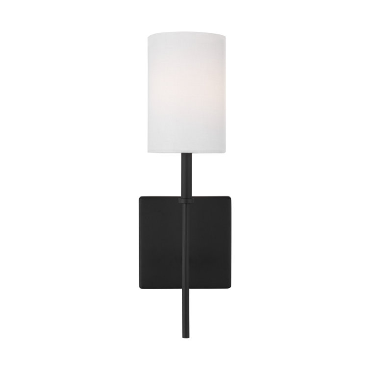 Midnight Black Steel Single Dimmable Wall Sconce with White Drum Shade