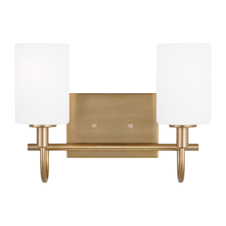 Oak Moore Satin Brass 2-Light Vanity with Etched White Glass