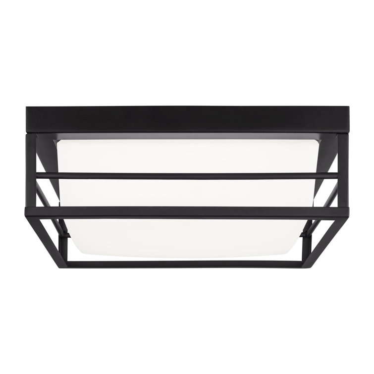 Midnight Black LED Flush Mount with Etched Opal Glass Shade