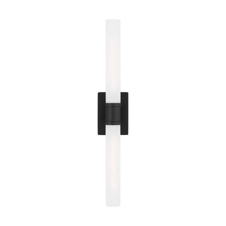Midnight Black Two-Light Cylinder Wall Sconce with Satin Etched Glass