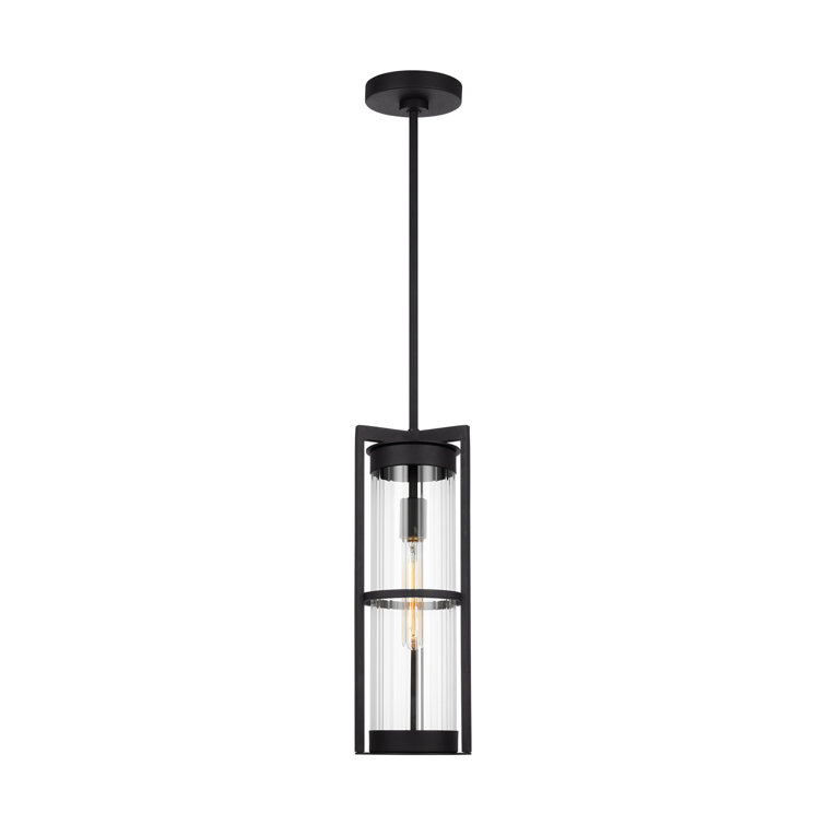 Black Clear Glass 1-Light Outdoor Pendant Lantern