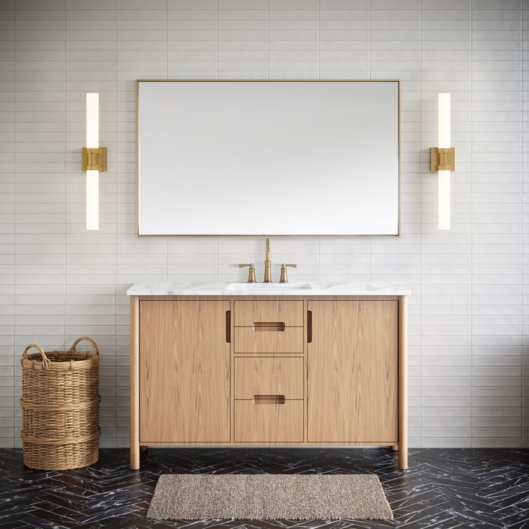 Satin Brass Dimmable LED Vanity Light with Frosted Glass