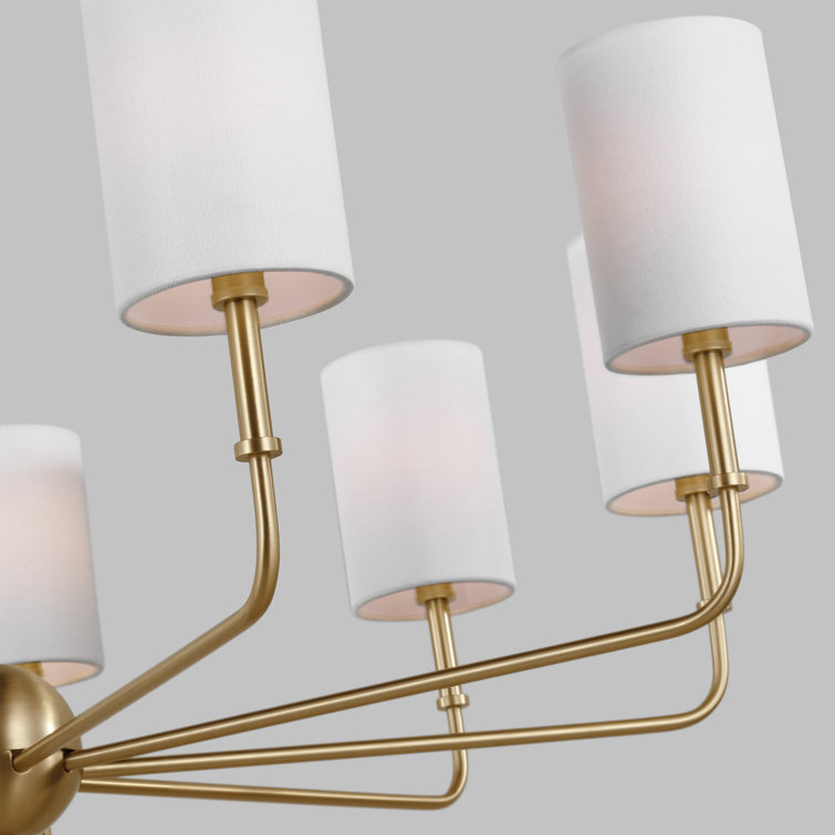 Satin Brass 9-Light Chandelier with Cream Linen Shades