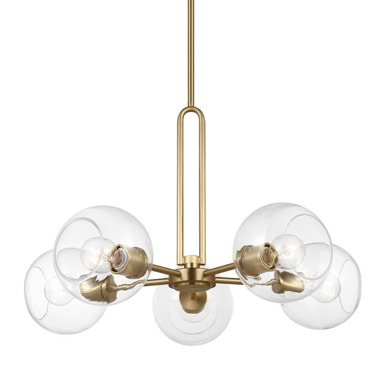 Codyn Satin Brass Sputnik 5-Light Chandelier with Clear Glass Shades