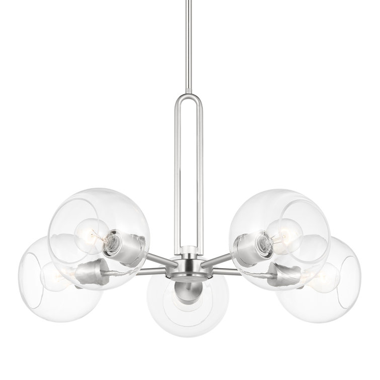 Brushed Nickel 5-Light Glass Shade Sputnik Chandelier