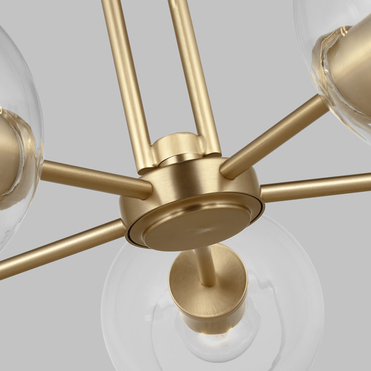 Codyn Satin Brass Sputnik 5-Light Chandelier with Clear Glass Shades
