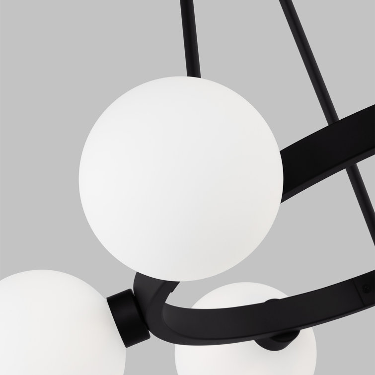 Midnight Black 6-Light Wagon Wheel Chandelier with Frosted Glass Shades