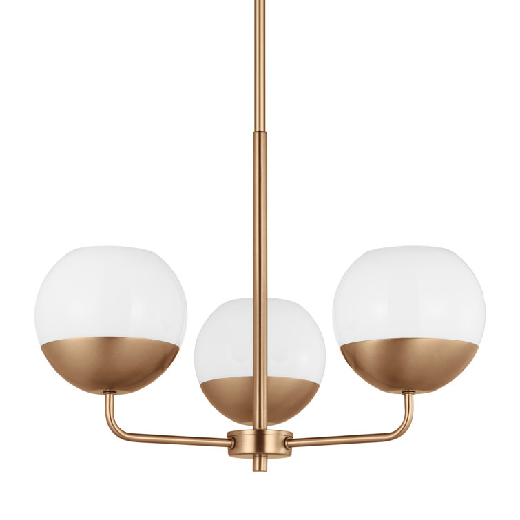 Alvin Satin Brass and Milk Glass 3-Light Chandelier
