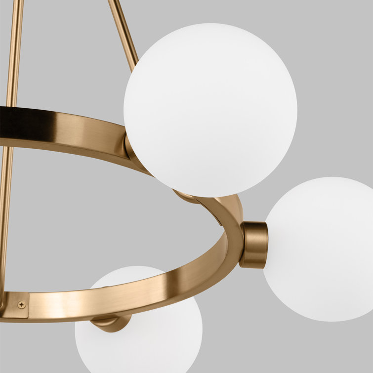 Satin Brass and Frosted Glass 6-Light Wagon Wheel Chandelier
