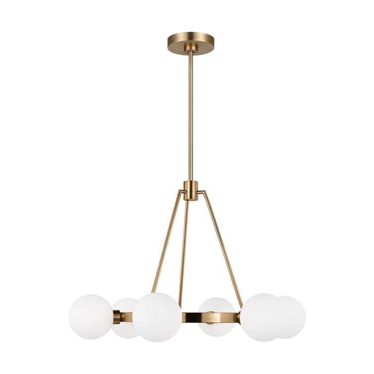 Satin Brass and Frosted Glass 6-Light Wagon Wheel Chandelier