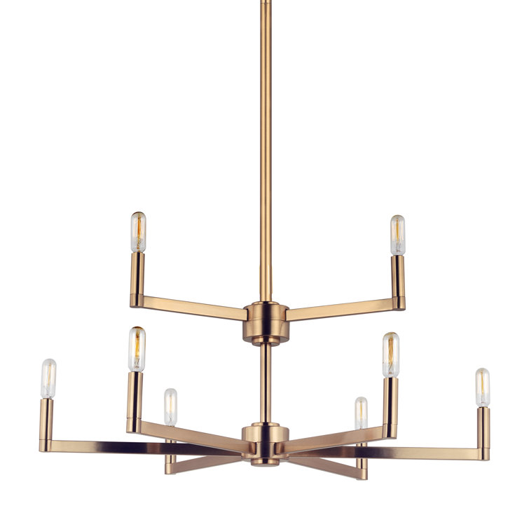 Satin Brass Two-Tier 9-Light Candle Chandelier