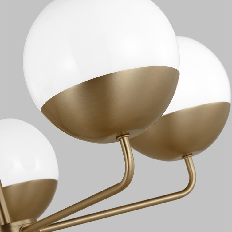 Alvin Satin Brass Midcentury 5-Light Chandelier with Milk Glass Shades