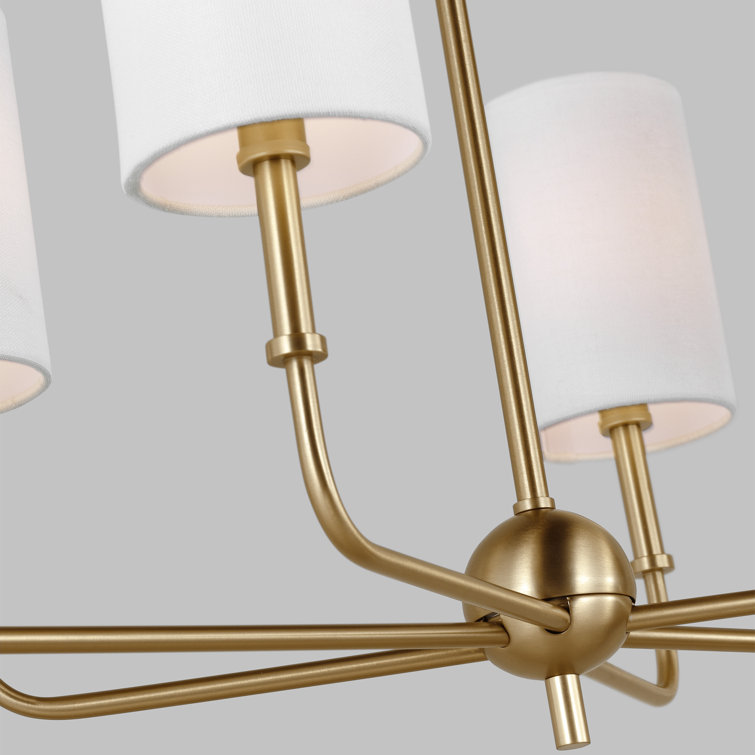 Satin Brass 44" Linear Chandelier with White Linen Shades